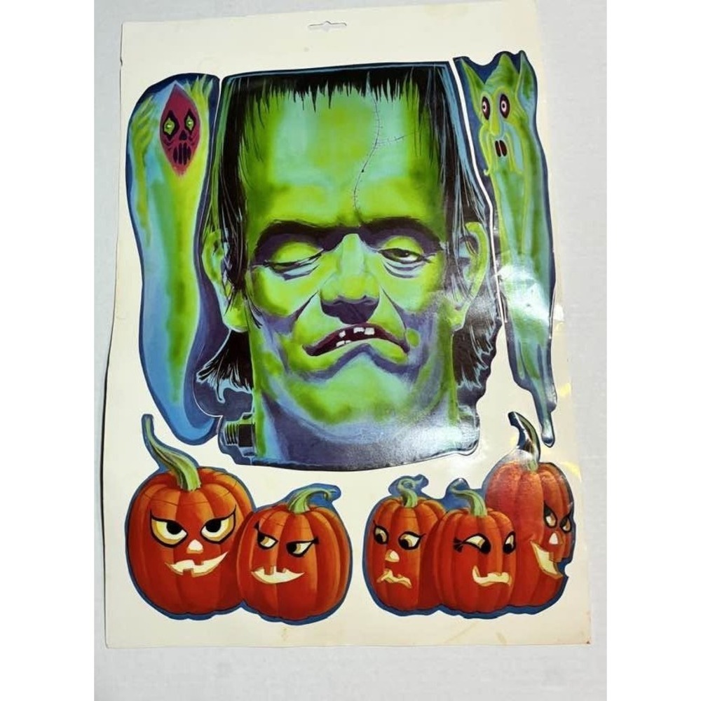 Halloween Window Clings Multicolor Frankenstein Pumpkins Vintage Vinyl Decor